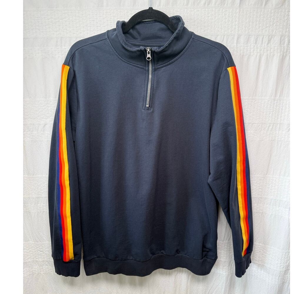 ALDI Sweatshirt Blue Unisex Long Sleeve 1/4 Zip Mock Neck Pullover, Large